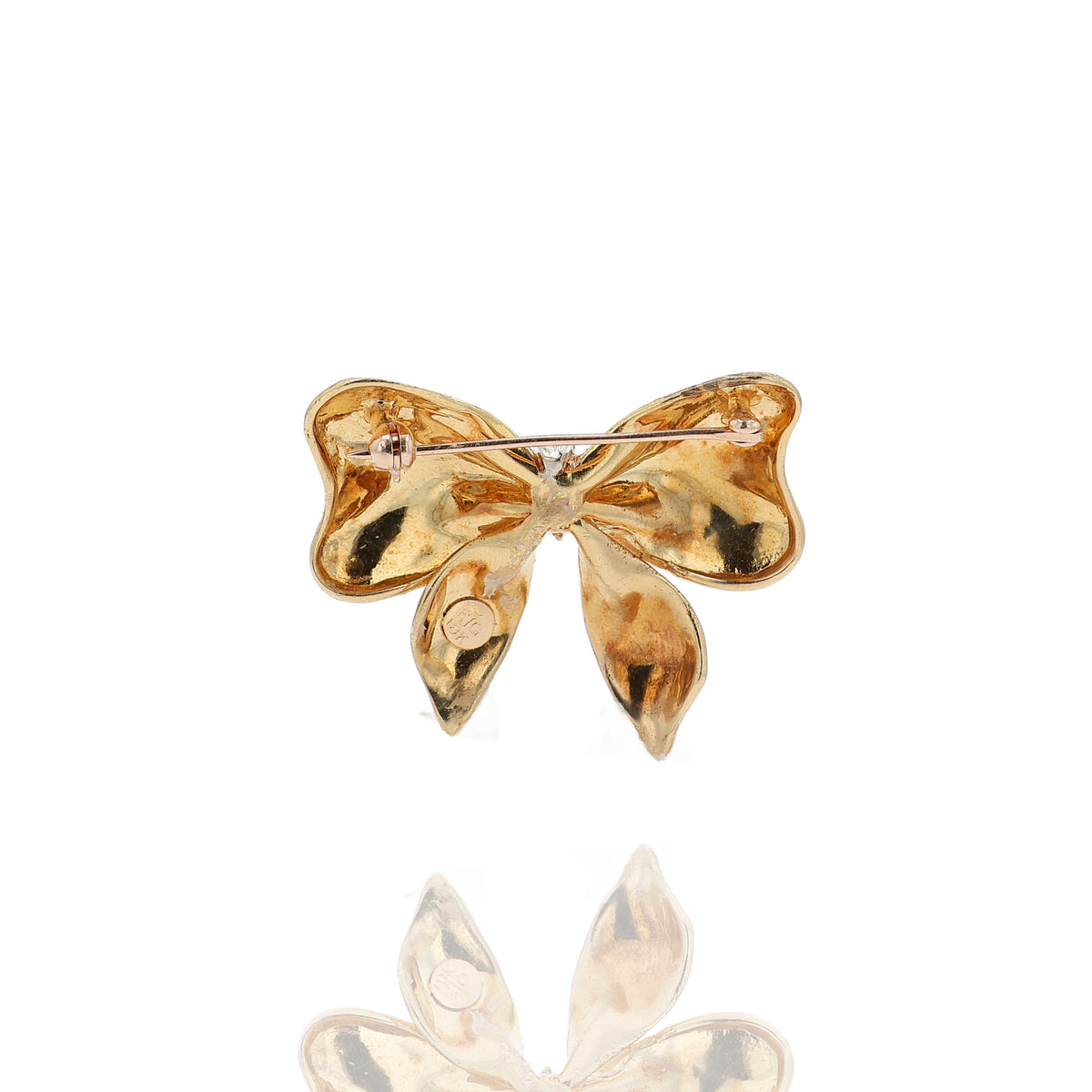 Estate 18k Two-Tone and Diamond Hand Textured Bow Pin