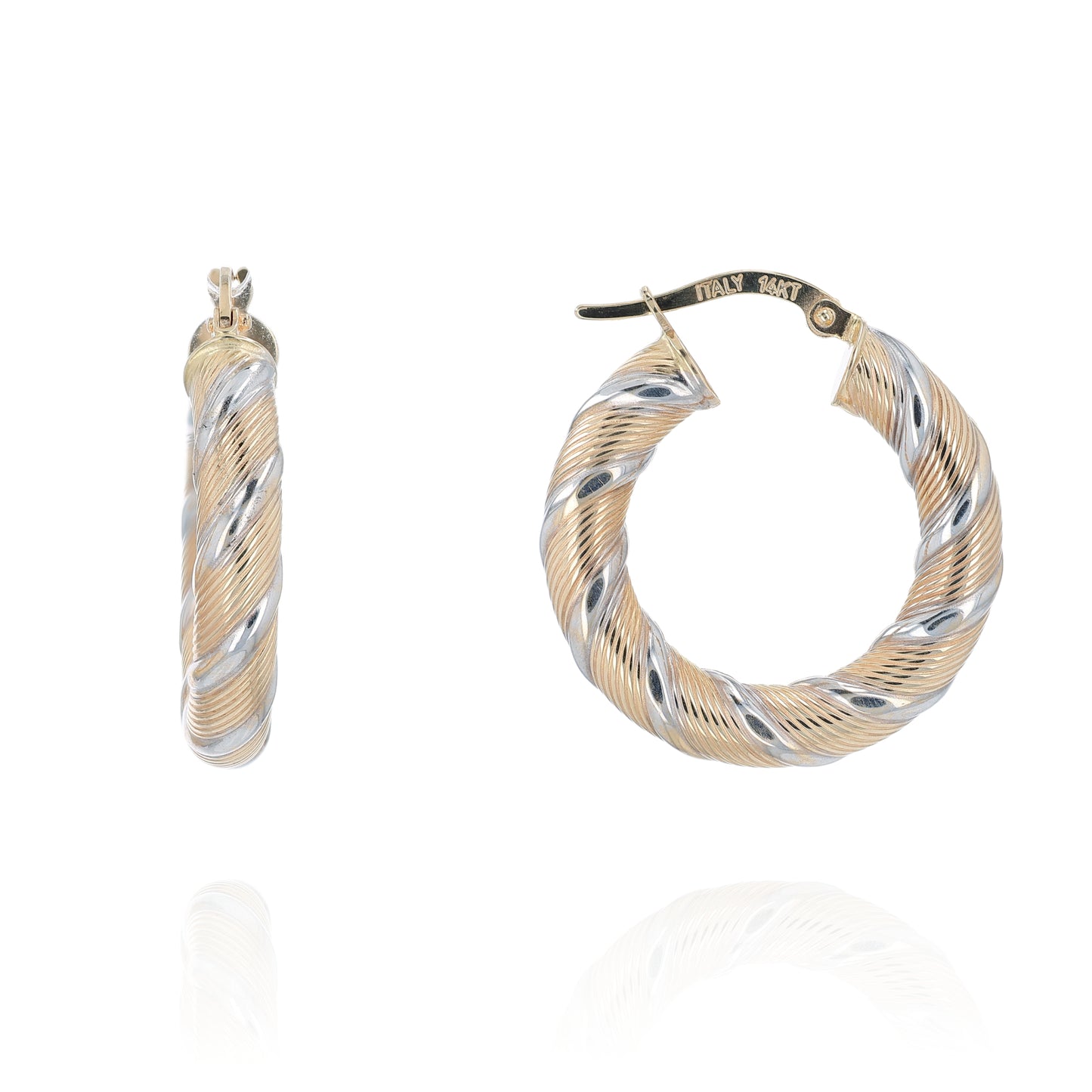 Estate 14k Two-Tone Brushed Yellow and White Stripe Hoop Earrings