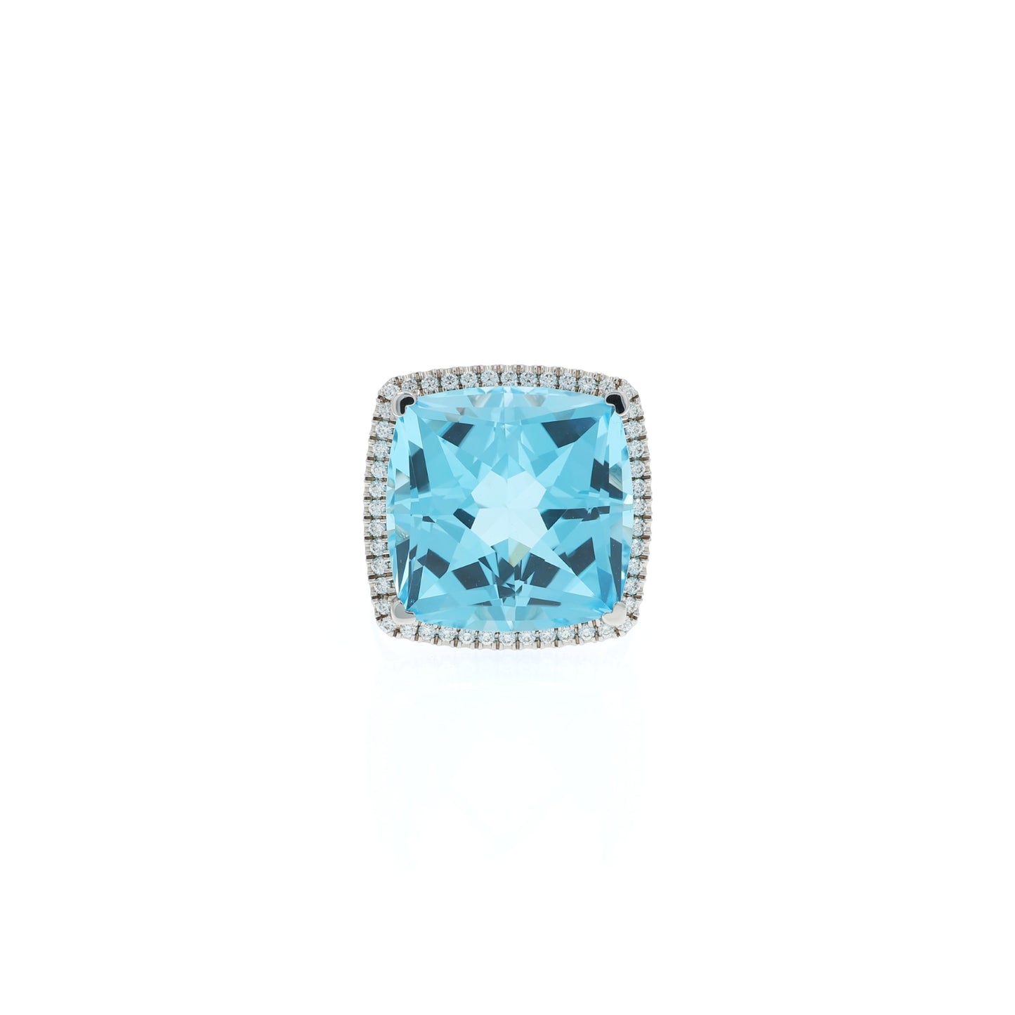 Lisa Nik 18k Blue Topaz and Diamond Halo Ring