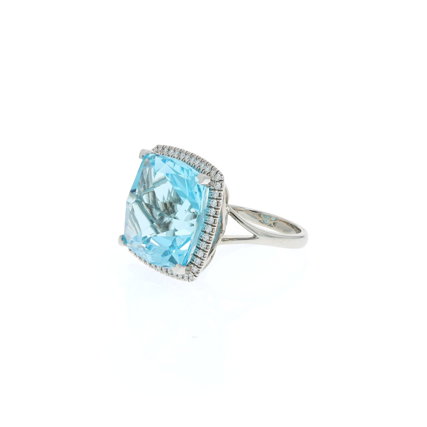 Lisa Nik 18k Blue Topaz and Diamond Halo Ring