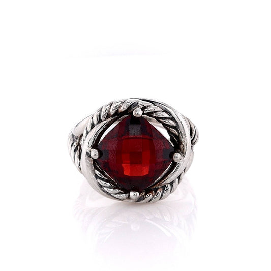 Estate David Yurman Infinity Collection Checkboard Garnet Split Shank Ring