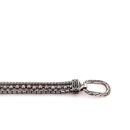 John Hardy Sterling Silver Classic Amulet Connector 3 Row Chain Bracelet - Medium