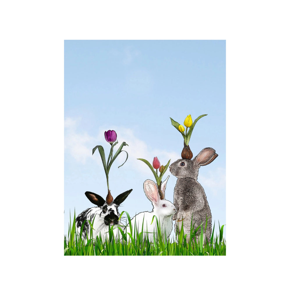 Alphie and Ollie Bunny with Tulips Cotton Floursack Kitchen Towel