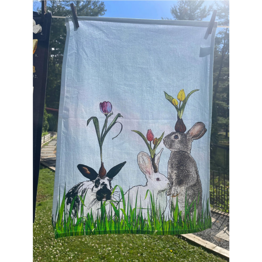 Alphie and Ollie Bunny with Tulips Cotton Floursack Kitchen Towel