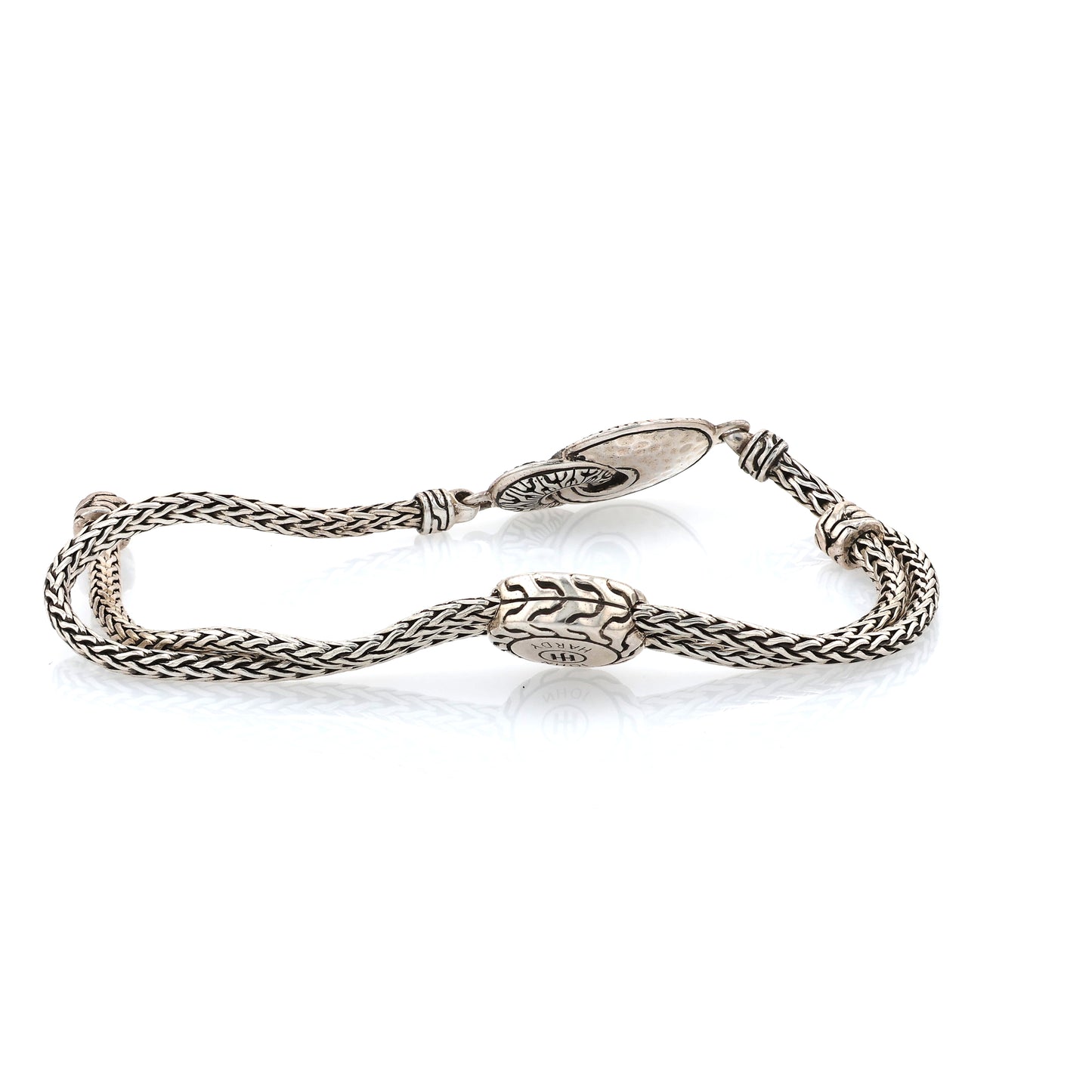 John Hardy Sterling Silver Hammered Design Black Sapphire and Spinel Pull Through Bracelet