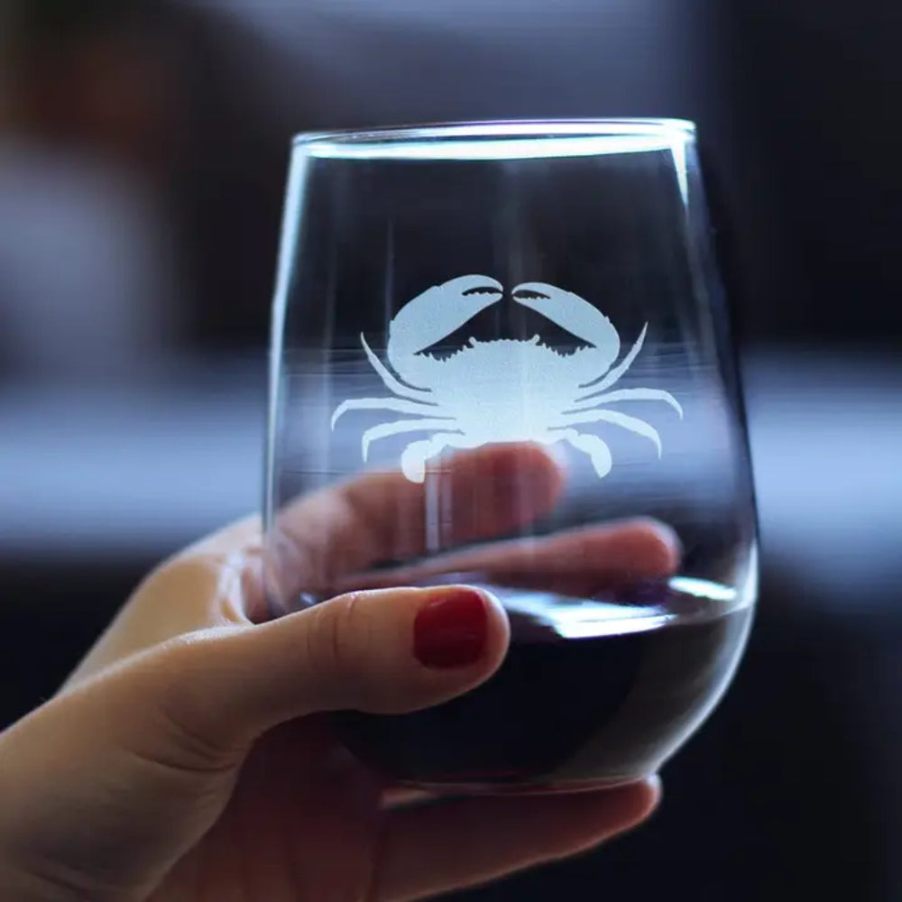 Crab Silhouette Stemless Wine Glass