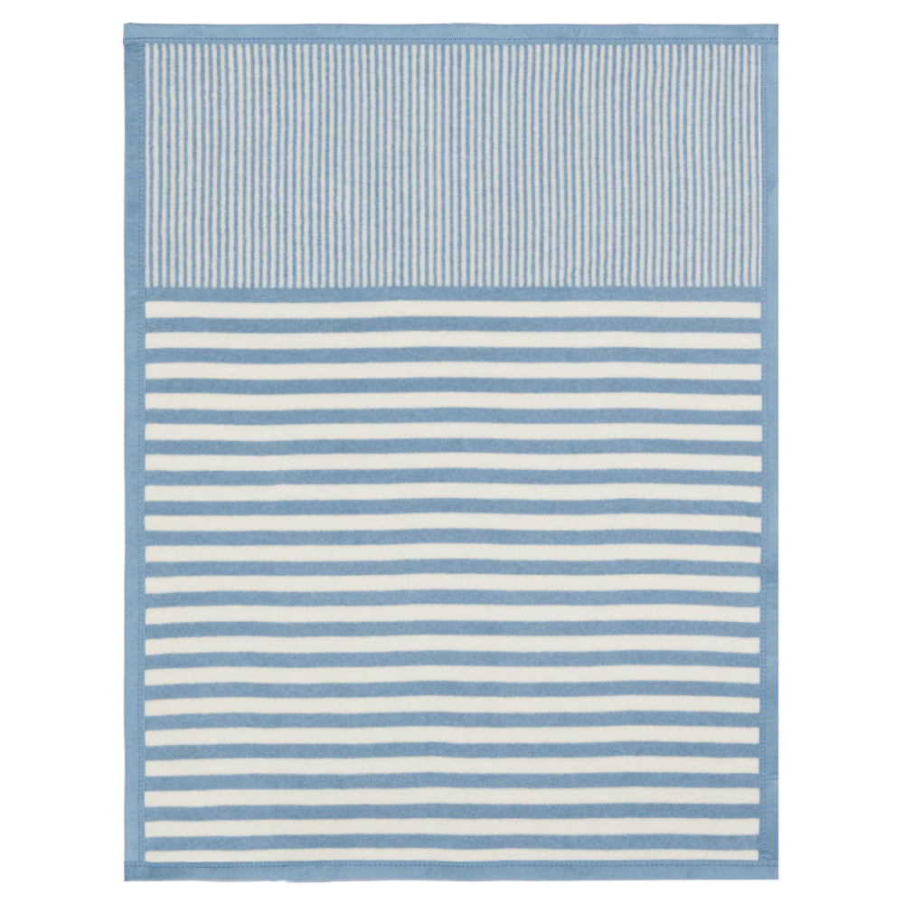 Striped blue and white mini blanket on a white background