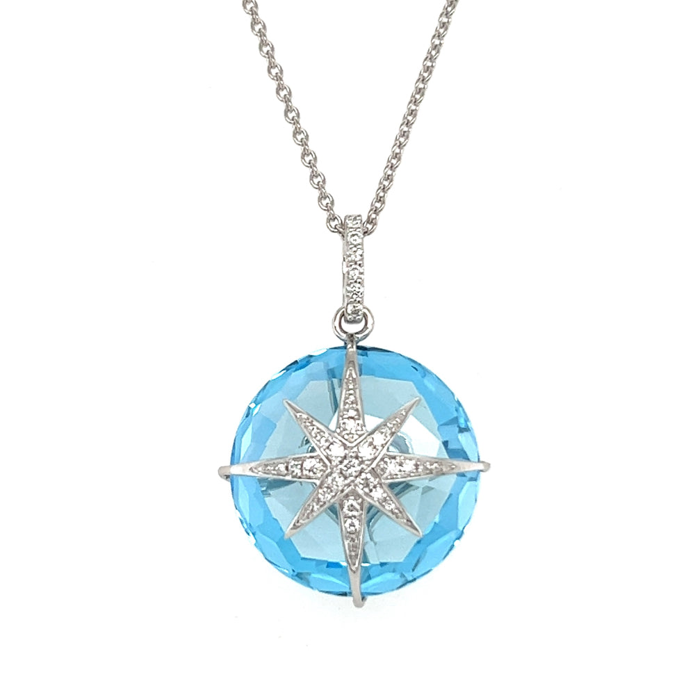 Lisa Nik 18k Blue Topaz and Diamond North Star Necklace