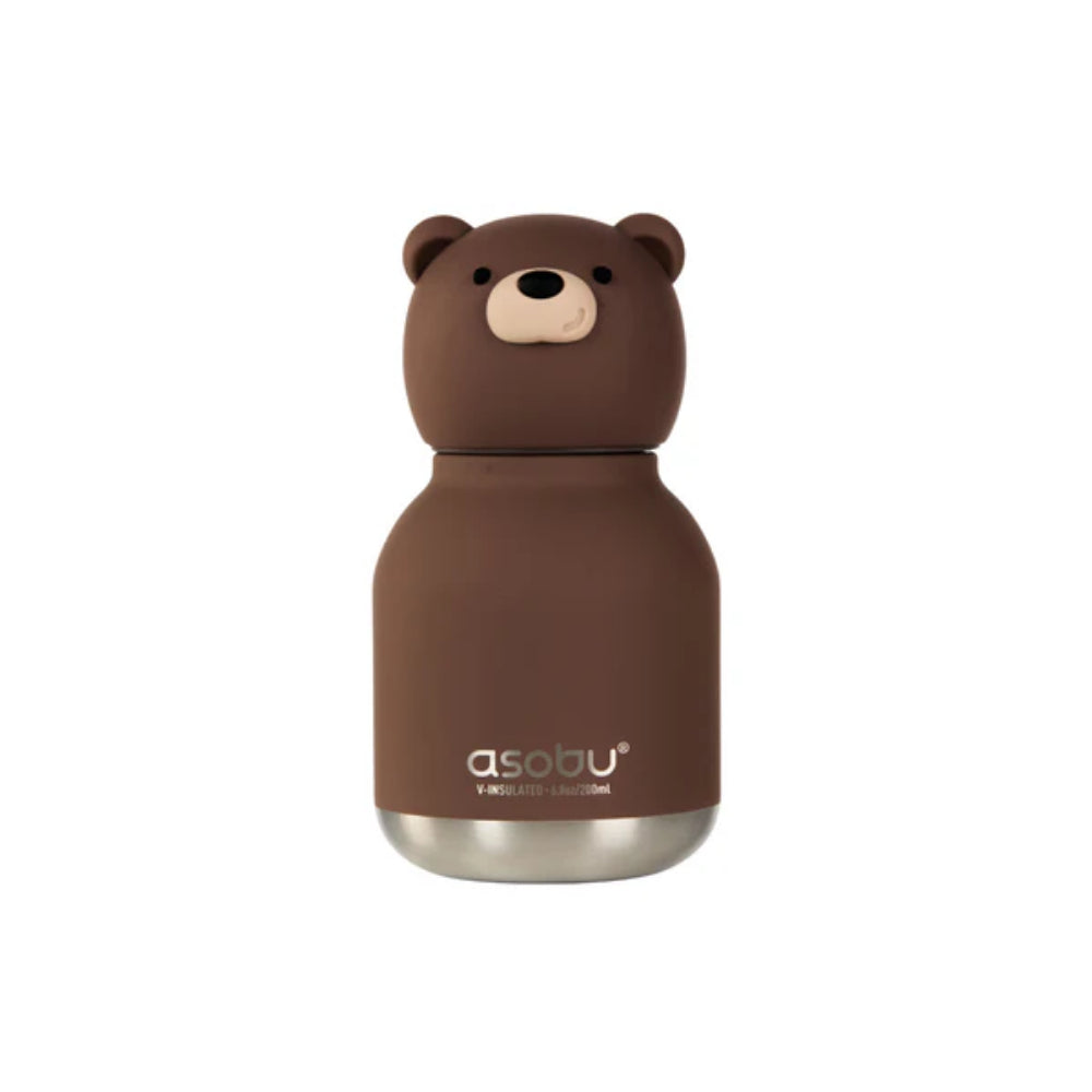 Brown bear-shaped bottle with 'asobu' branding on a white background