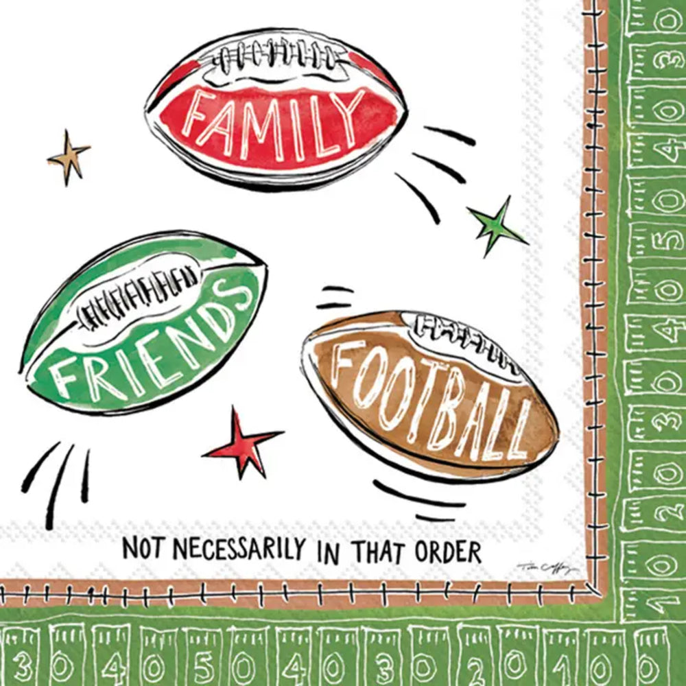 Decorative paper with football-themed designs and text on a white background
