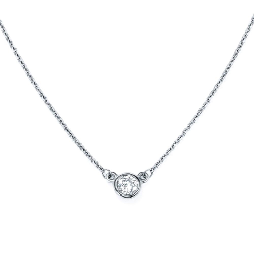 White gold diamonds by the yard solitaire pendant necklace on a white background