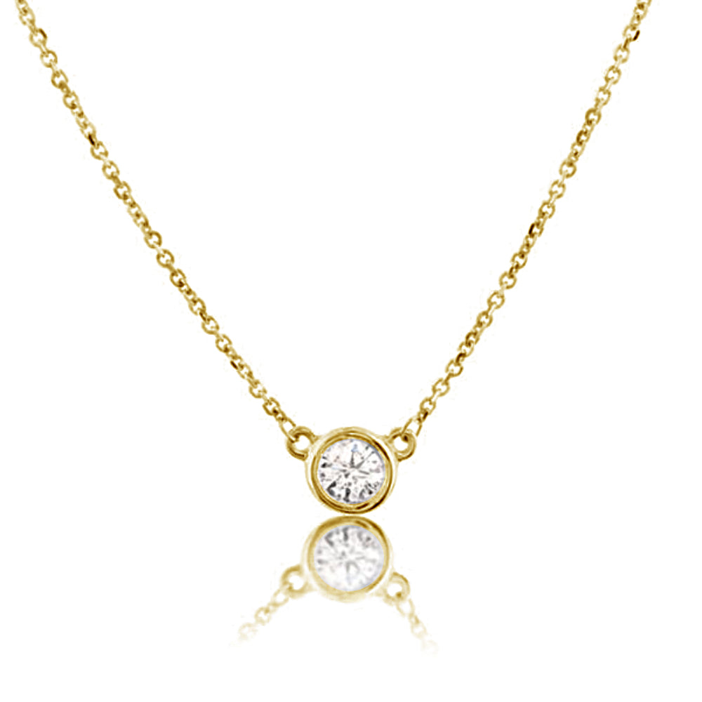 Yellow gold diamonds by the yard solitaire pendant necklace on a white background