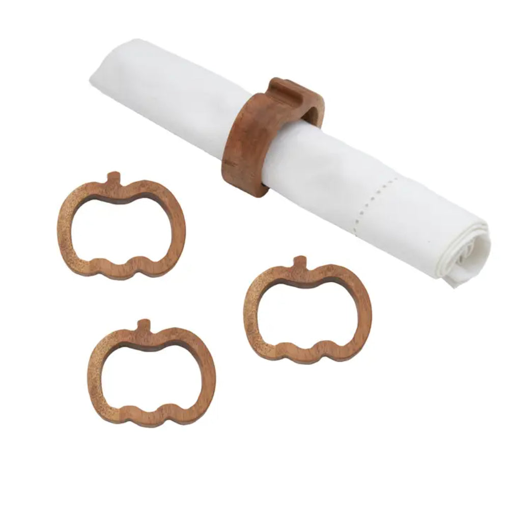 C&F Fall/Harvest Pumpkin Wood Napkin Ring - Set of 4