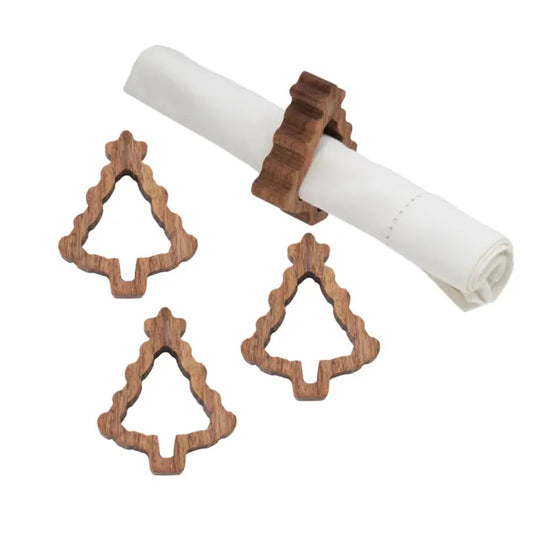 C&F Christmas Tree Wood Napkin Ring - Set of 4