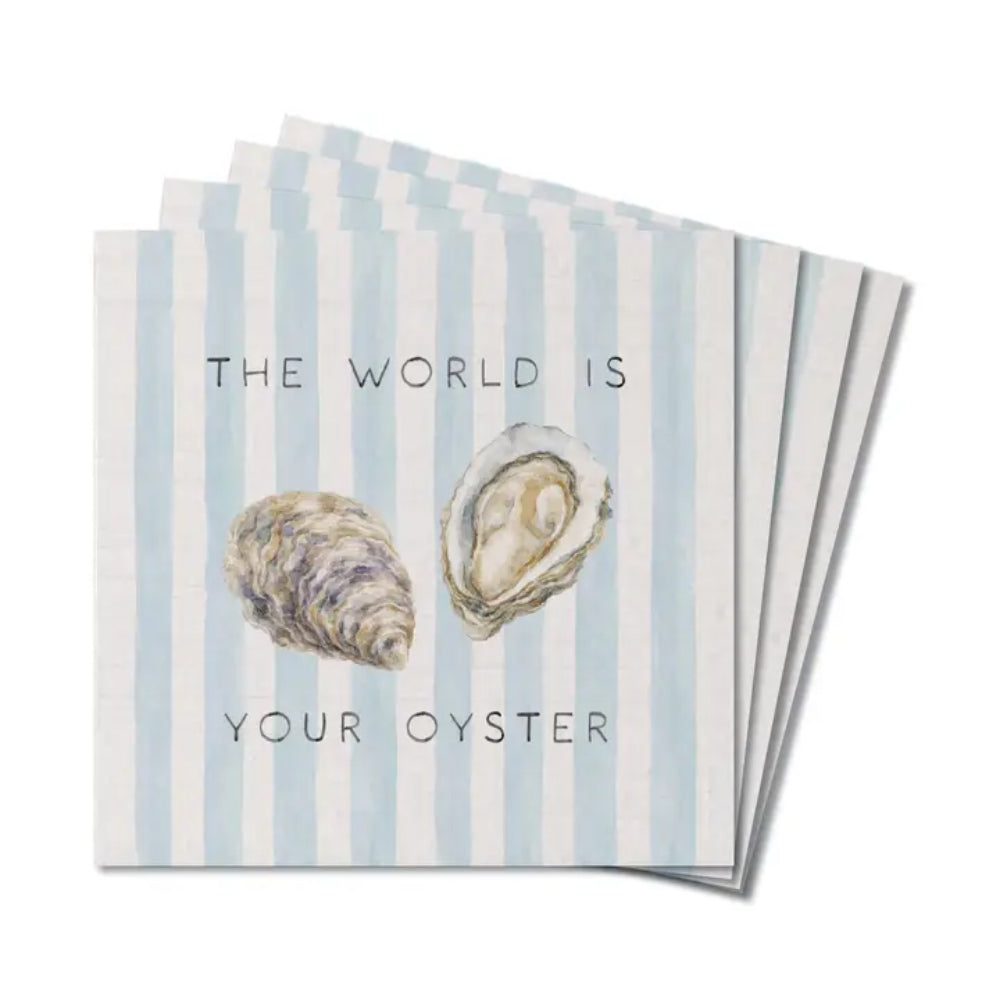 A set of coasters with oysters on them displaying on a white background. 