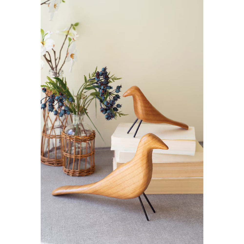 Kalalou Carved Wood Birds - Set of 2