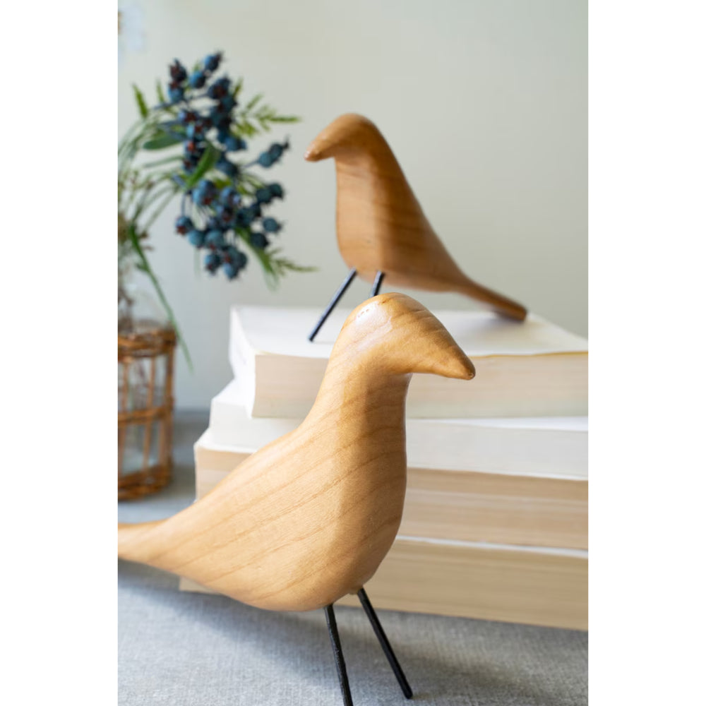 Kalalou Carved Wood Birds - Set of 2