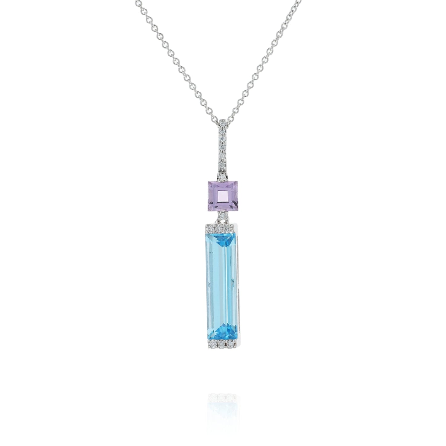 14k Gold Amethyst, Blue Topaz and Diamond Bar Pendant Necklace