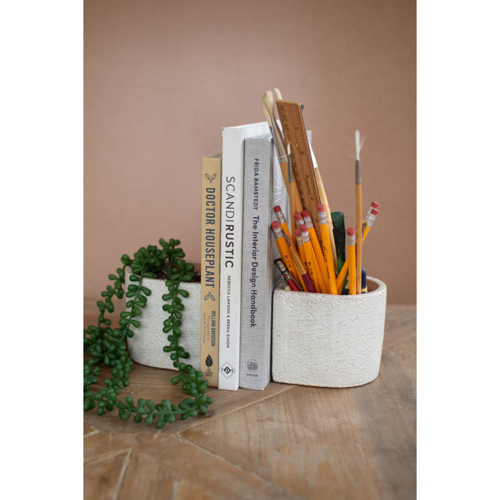Kalalou White Concrete Bookend Planters - Set of 2