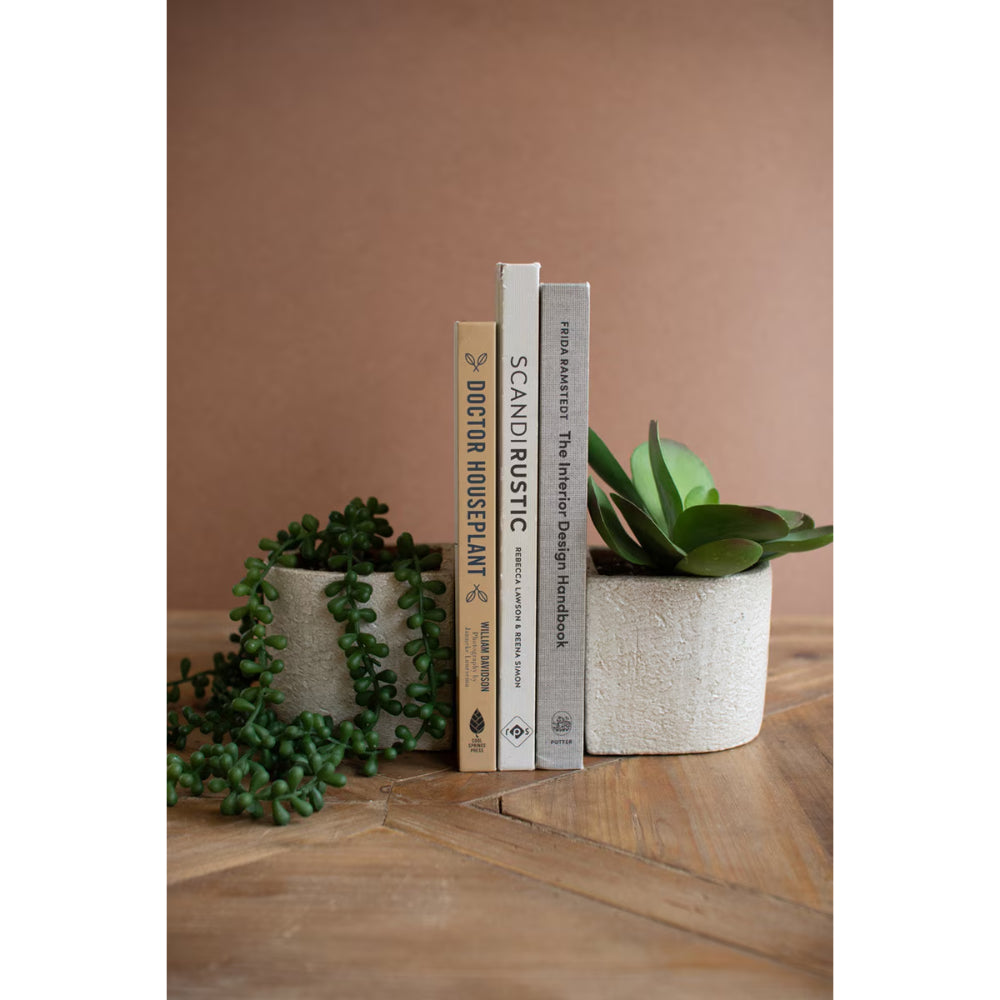 Kalalou White Concrete Bookend Planters - Set of 2