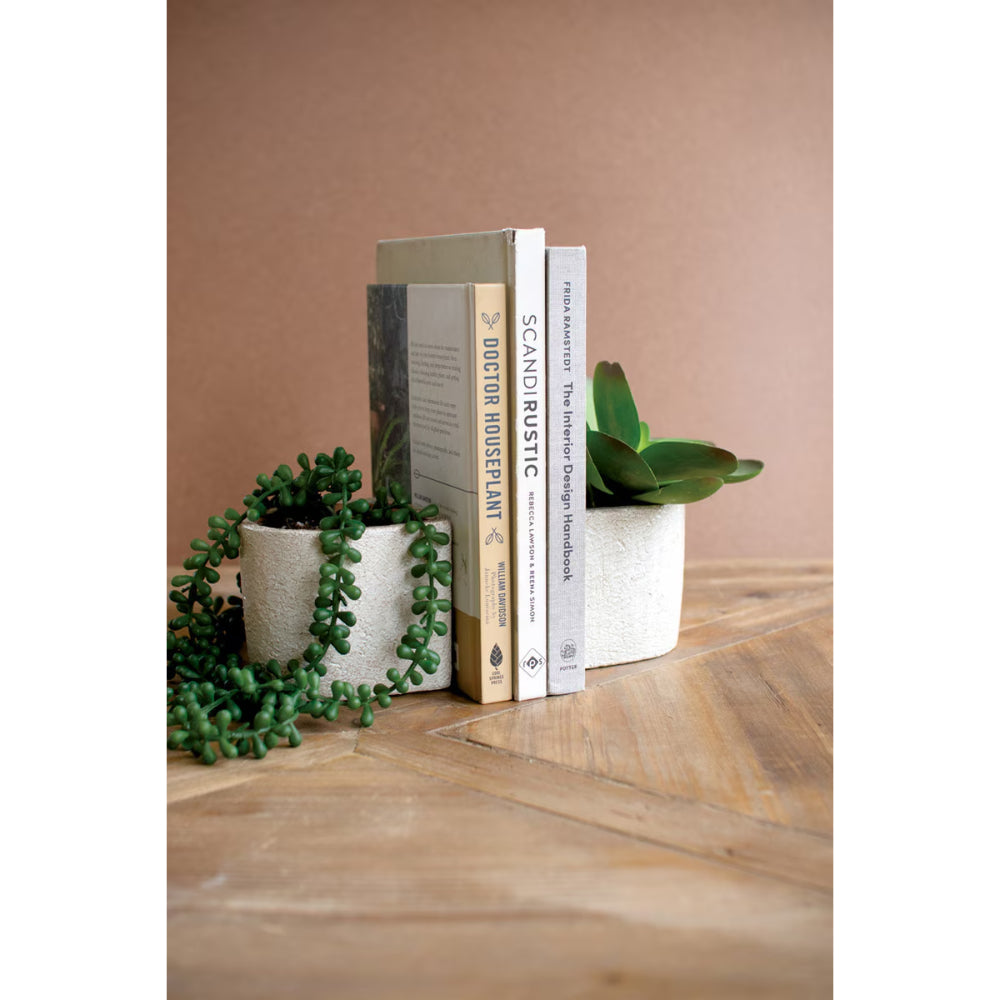Kalalou White Concrete Bookend Planters - Set of 2