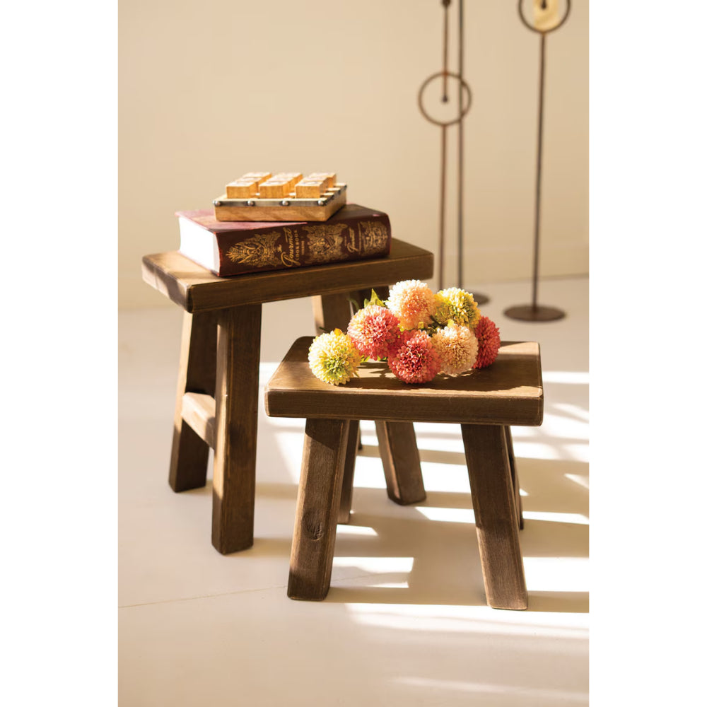 Kalalou Dark Brown Rectangle Wood Stools "In-Store Only"