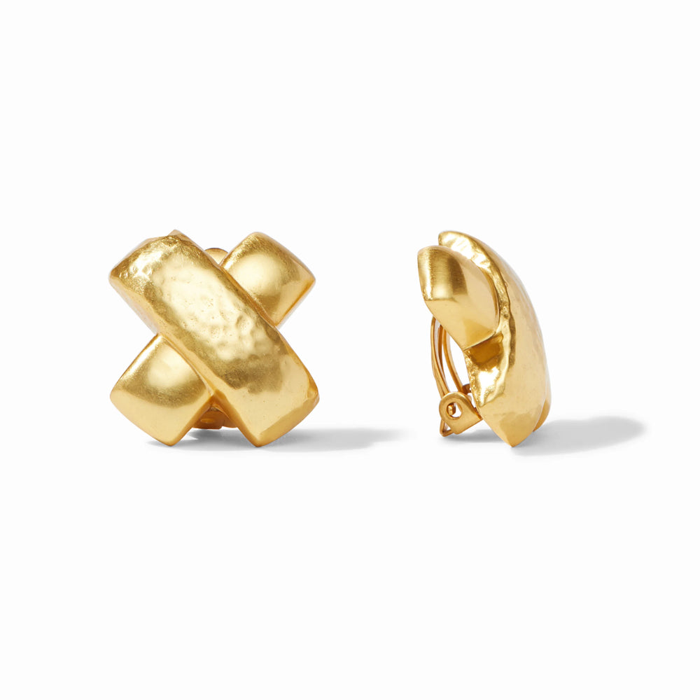 Gold X earrings on a white background