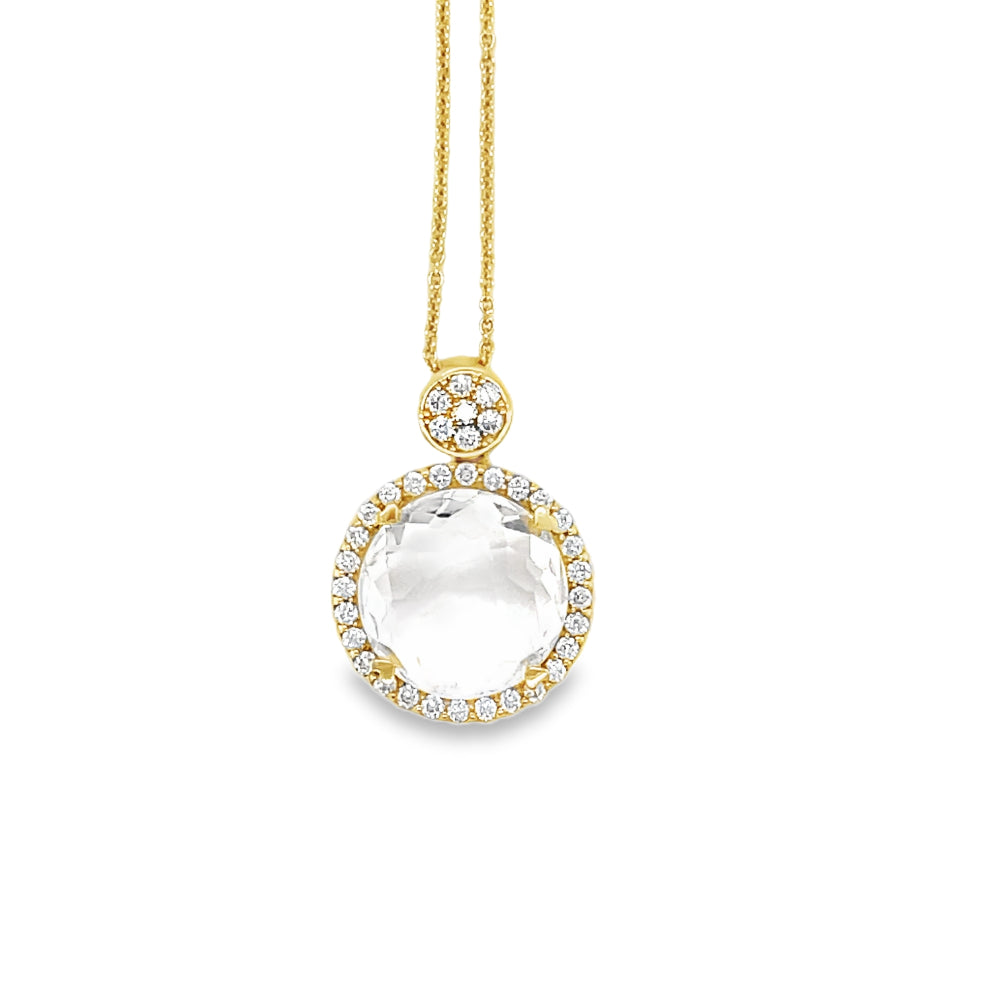 Lisa Nik 18k Clear Quartz and Diamond Halo Pendant Necklace