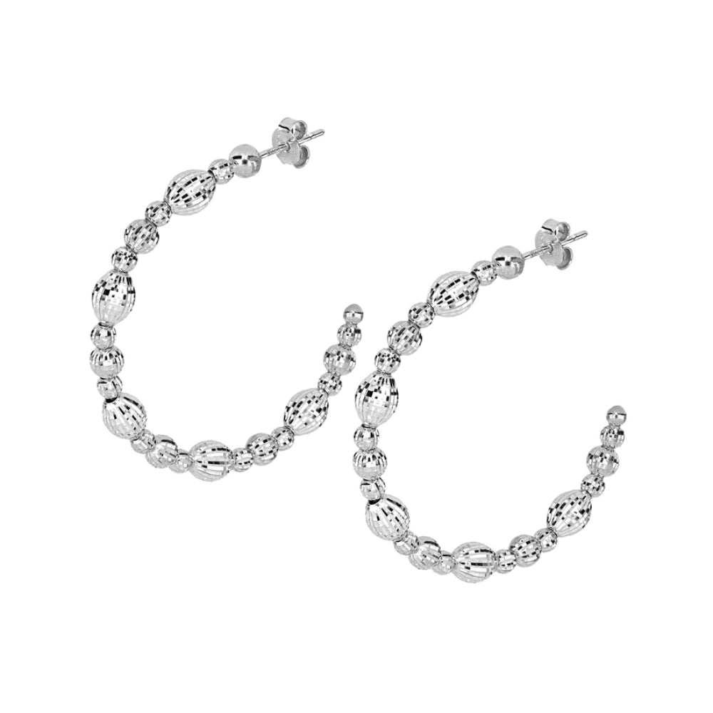 Desmos "Crystal Bloom" Sterling Silver Diamond-Cut 40mm Hoop Earrings