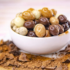 Wockenfuss Candies Chocolate Covered Espresso Beans in a white bowel.
