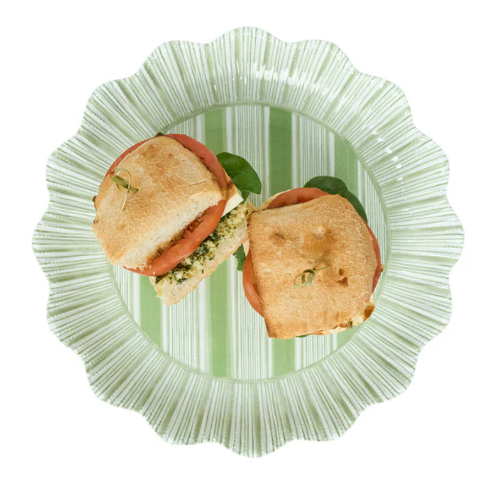 Juliska Cabana Stripe Melamine Dinner Plate Set of 4- Seagrass