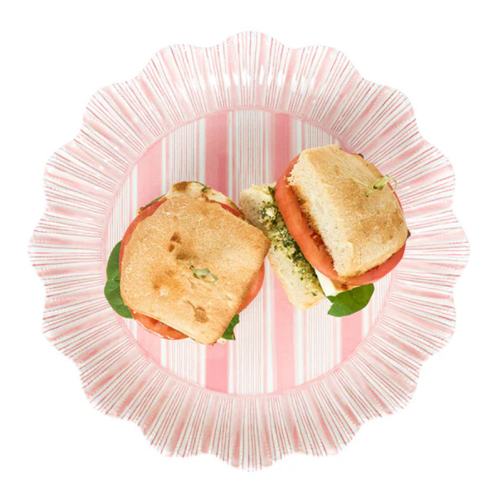 Juliska Cabana Stripe Melamine Dinner Plate Set of 4- Coral