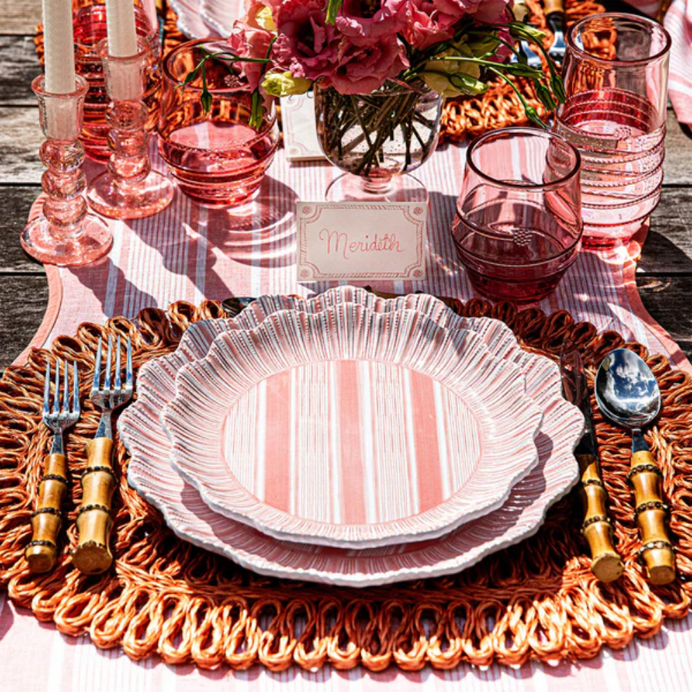 Juliska Cabana Stripe Melamine Dinner Plate Set of 4- Coral