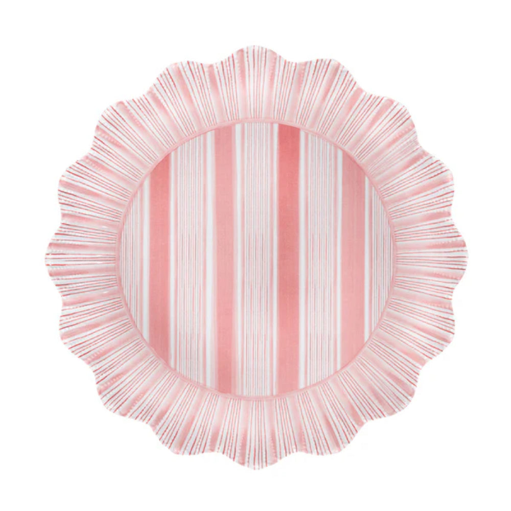 Juliska Cabana Stripe Melamine Dinner Plate Set of 4- Coral