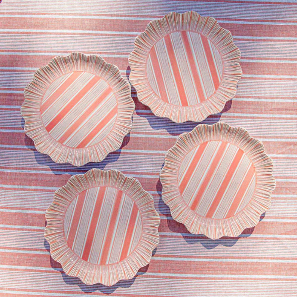 Juliska Cabana Stripe Melamine Dinner Plate Set of 4- Coral
