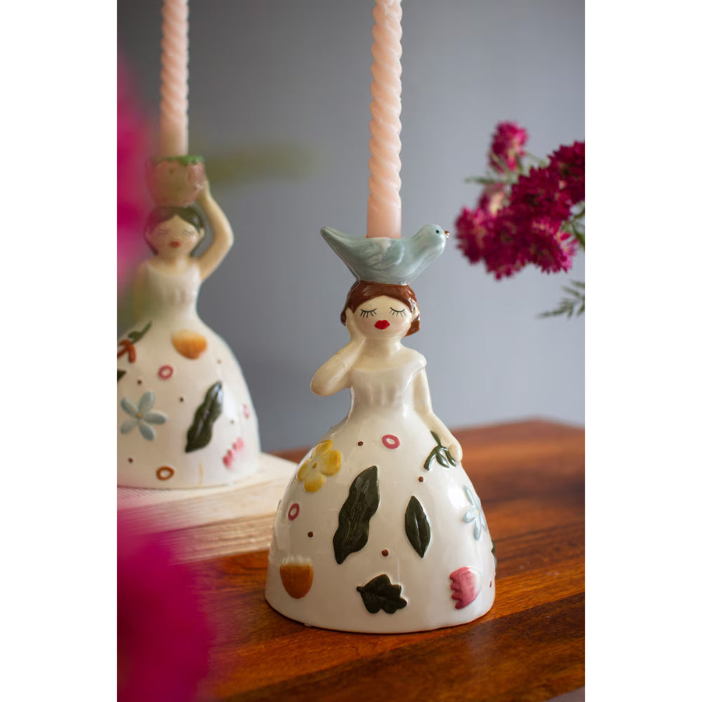 Kalalou Ceramic Girl Taper Candle Holders - Set of 2