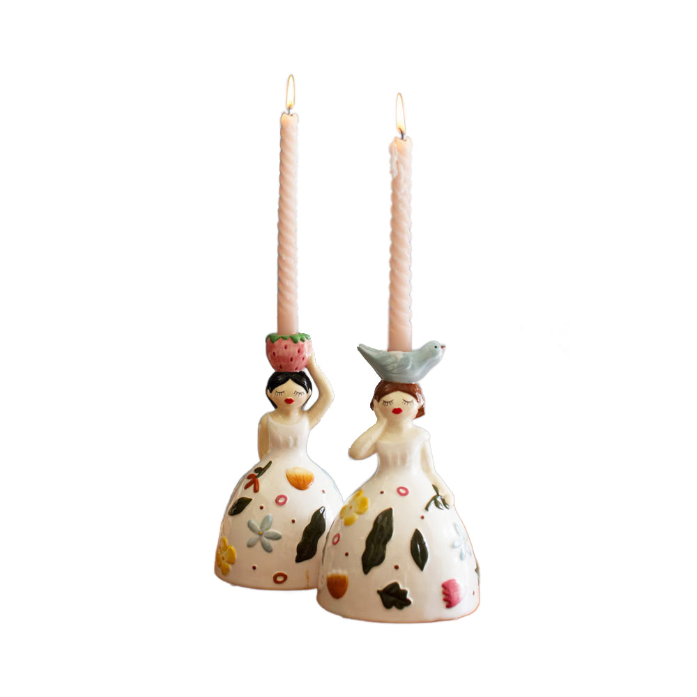 Kalalou Ceramic Girl Taper Candle Holders - Set of 2