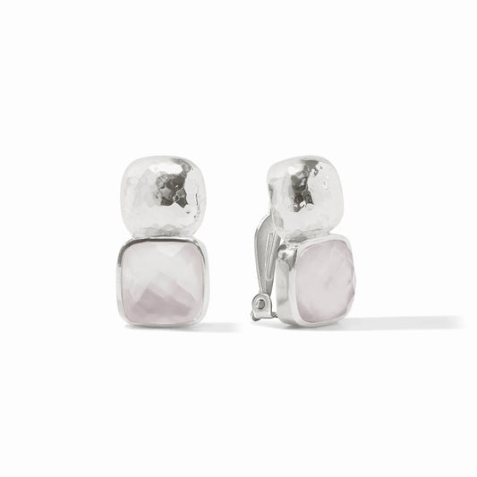 Julie Vos Silver Catalina Clip-On Earrings  - Iridescent Clear Crystal