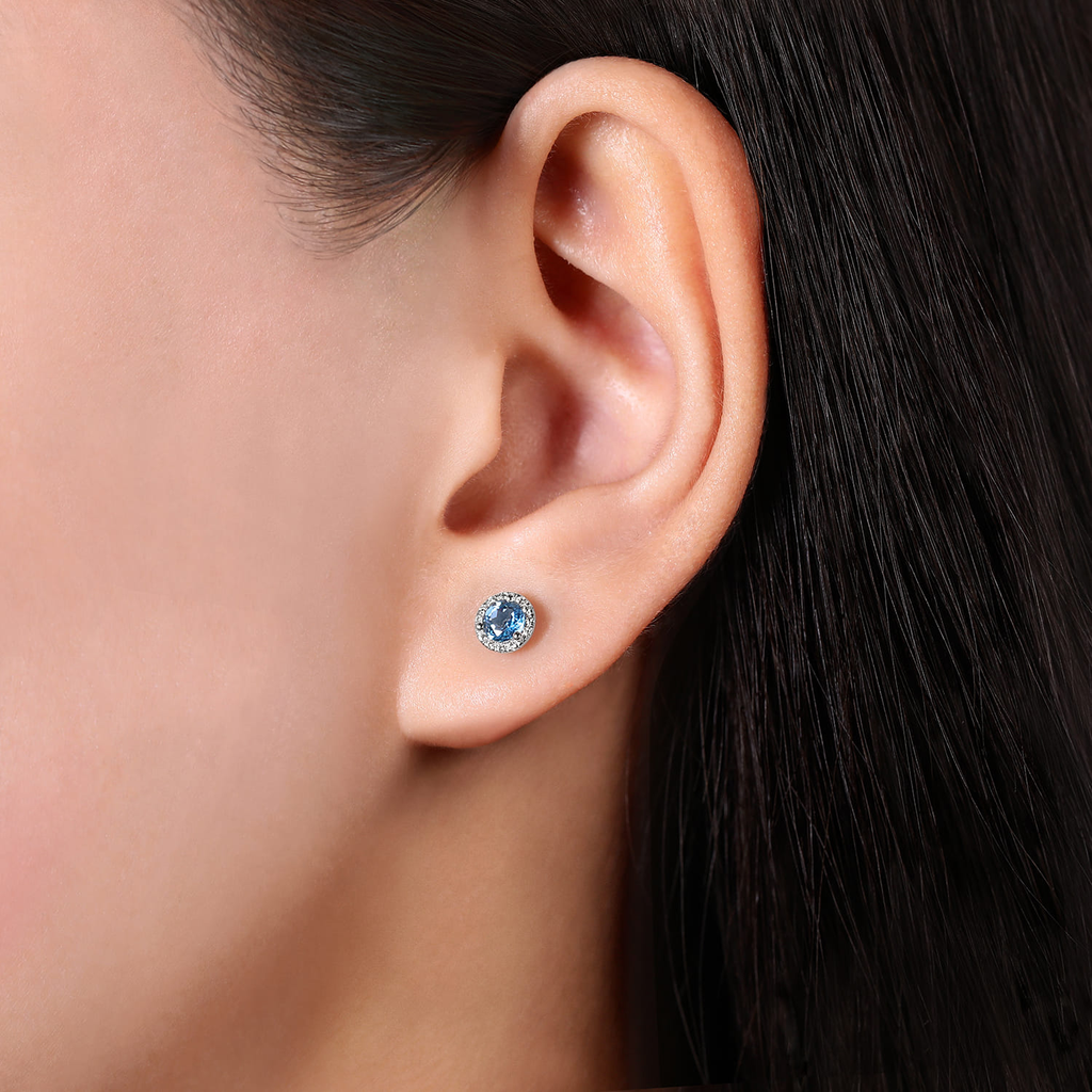 Gabriel & Co. 14k White Gold Diamond and Swiss Blue Topaz Stud Earrings