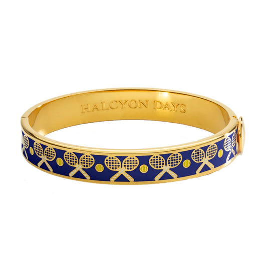 Halcyon Days 1cm Tennis Racket & Ball Gold Hinged Enamel Bangle