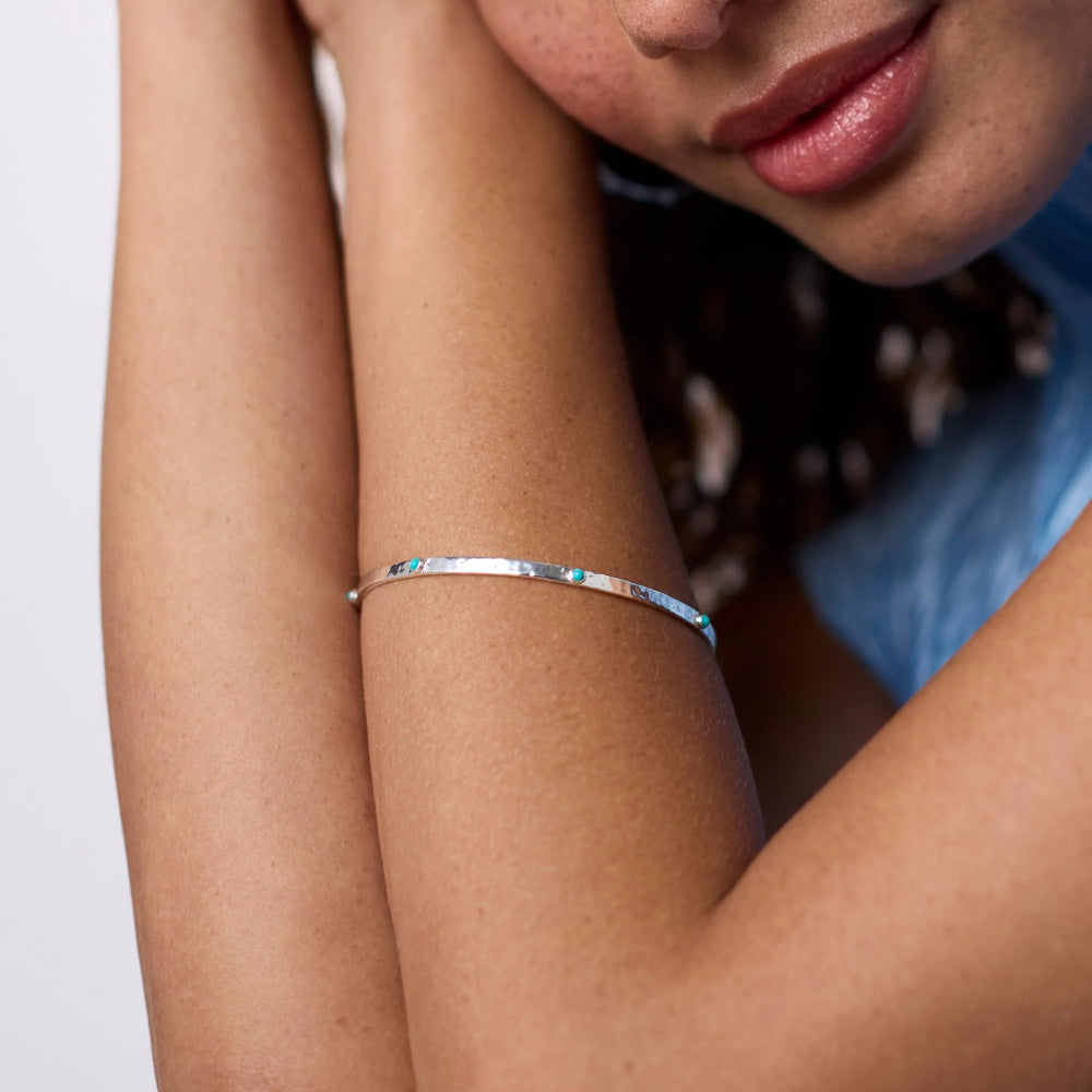 Julie Vos Silver Crescent Stone Bangle - Turquoise Blue