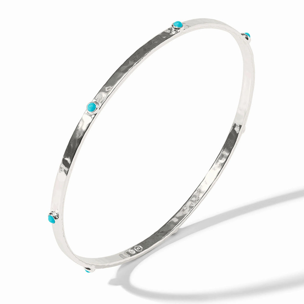 Julie Vos Silver Crescent Stone Bangle - Turquoise Blue