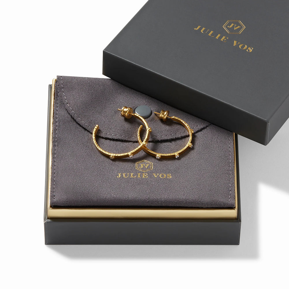 Julie Vos Crescent Stone Hoop in Cubic Zirconia