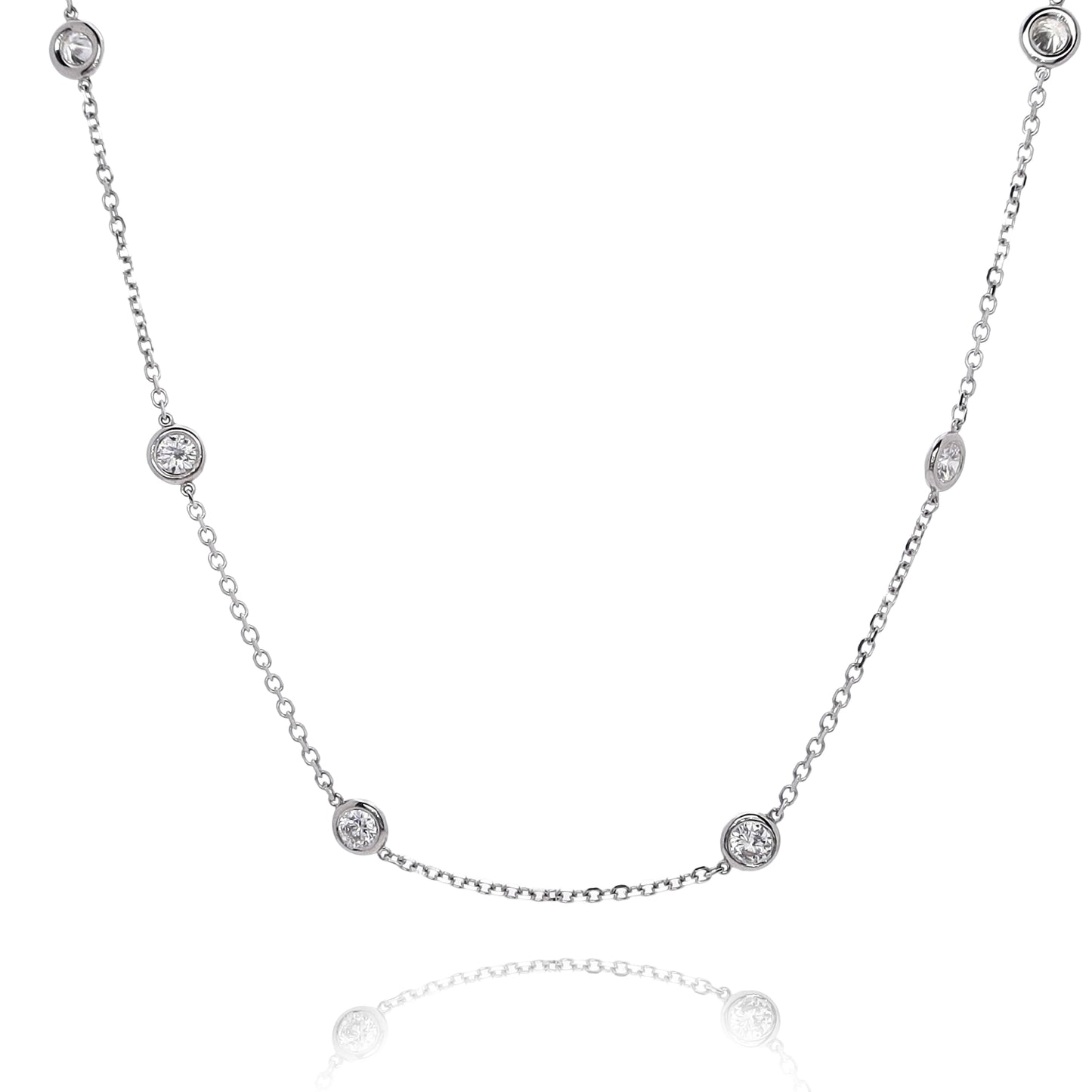 Estate 14 Karat White Gold Diamonds by the Yard Pendant Necklace||