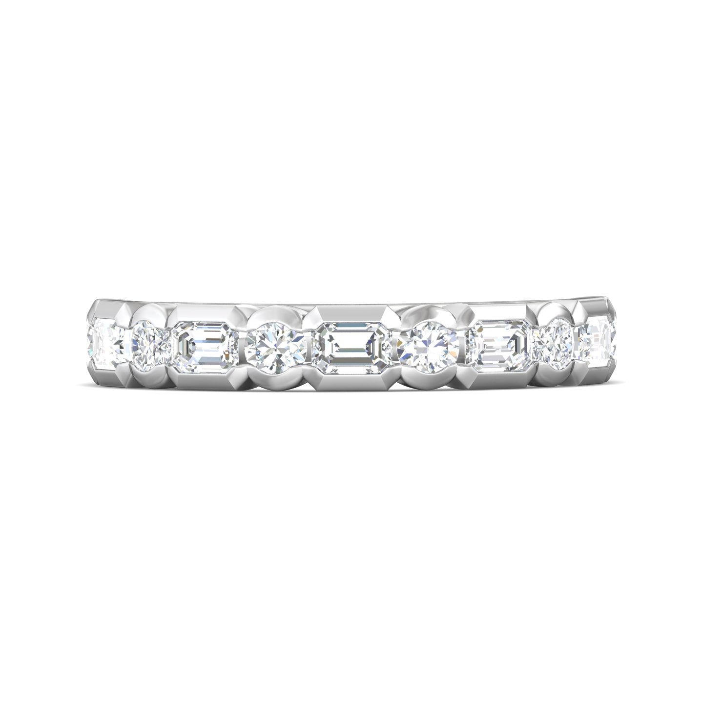 silver ring with clear stones on a white background