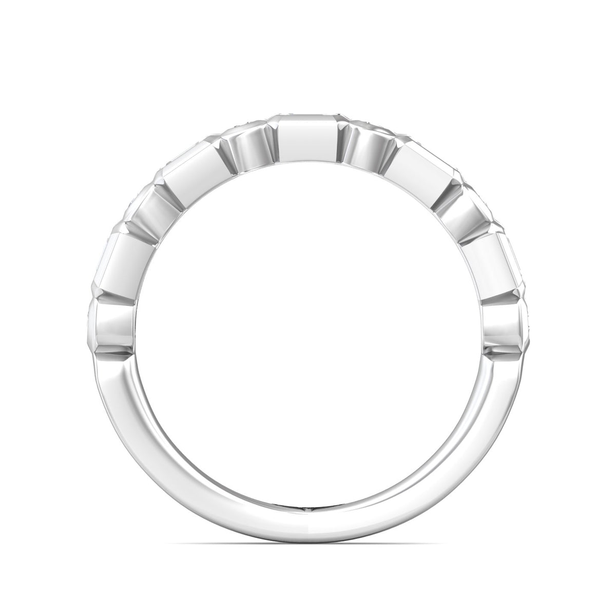 A silver band ring with a raised, textured outer edge and a smooth inner band, shown on a plain white background.