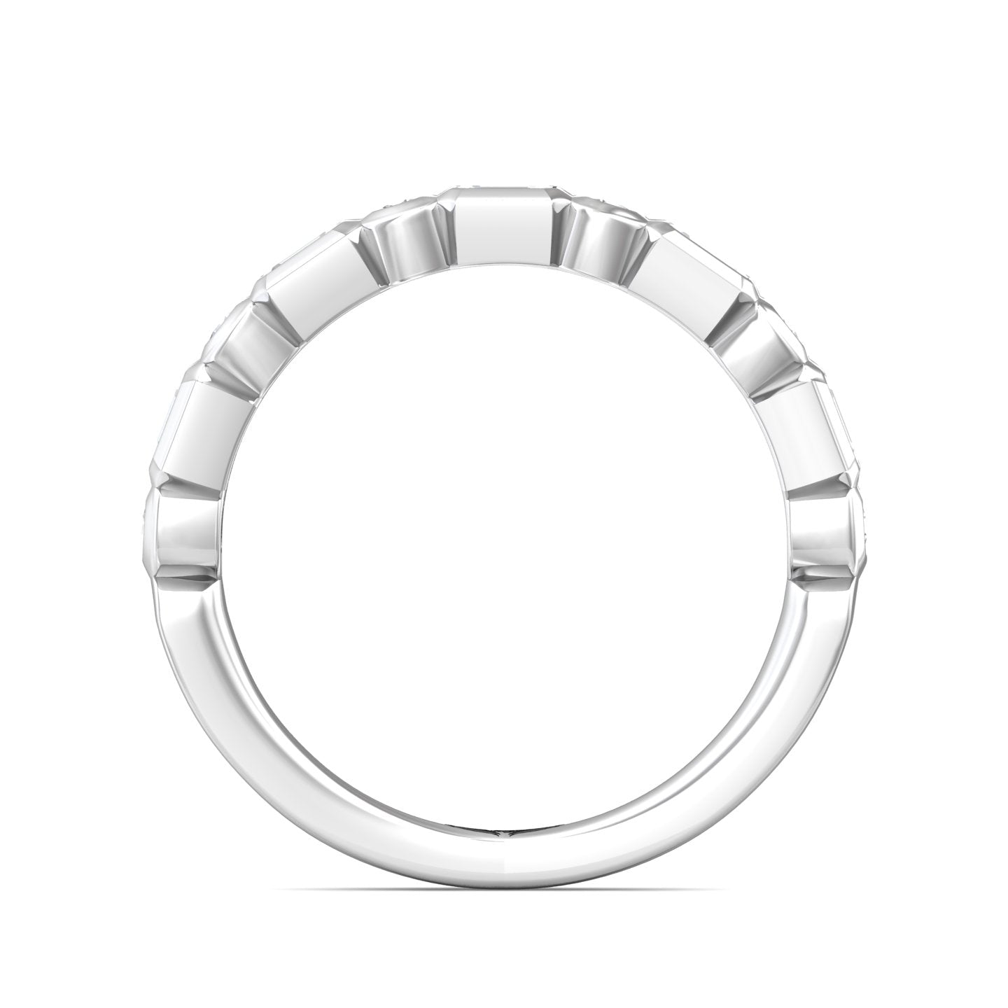 A silver band ring with a raised, textured outer edge and a smooth inner band, shown on a plain white background.