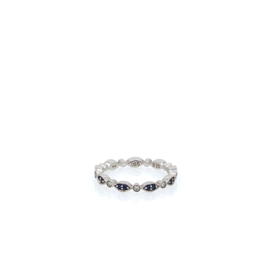 14k White Gold Alternating Sapphire and Diamond Navette Eternity Band