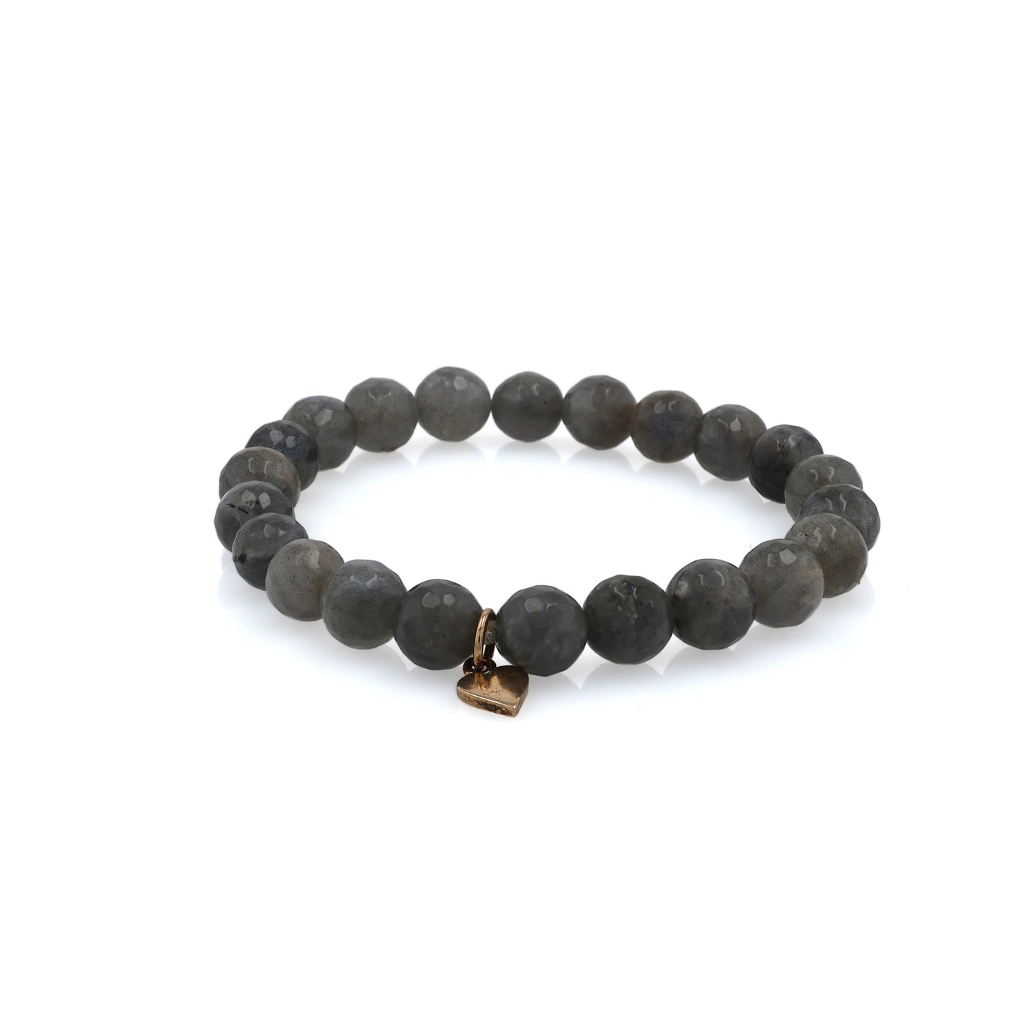 Beaded Stretch Bracelet 8mm Labradorite With Gold Plated Heart Tag