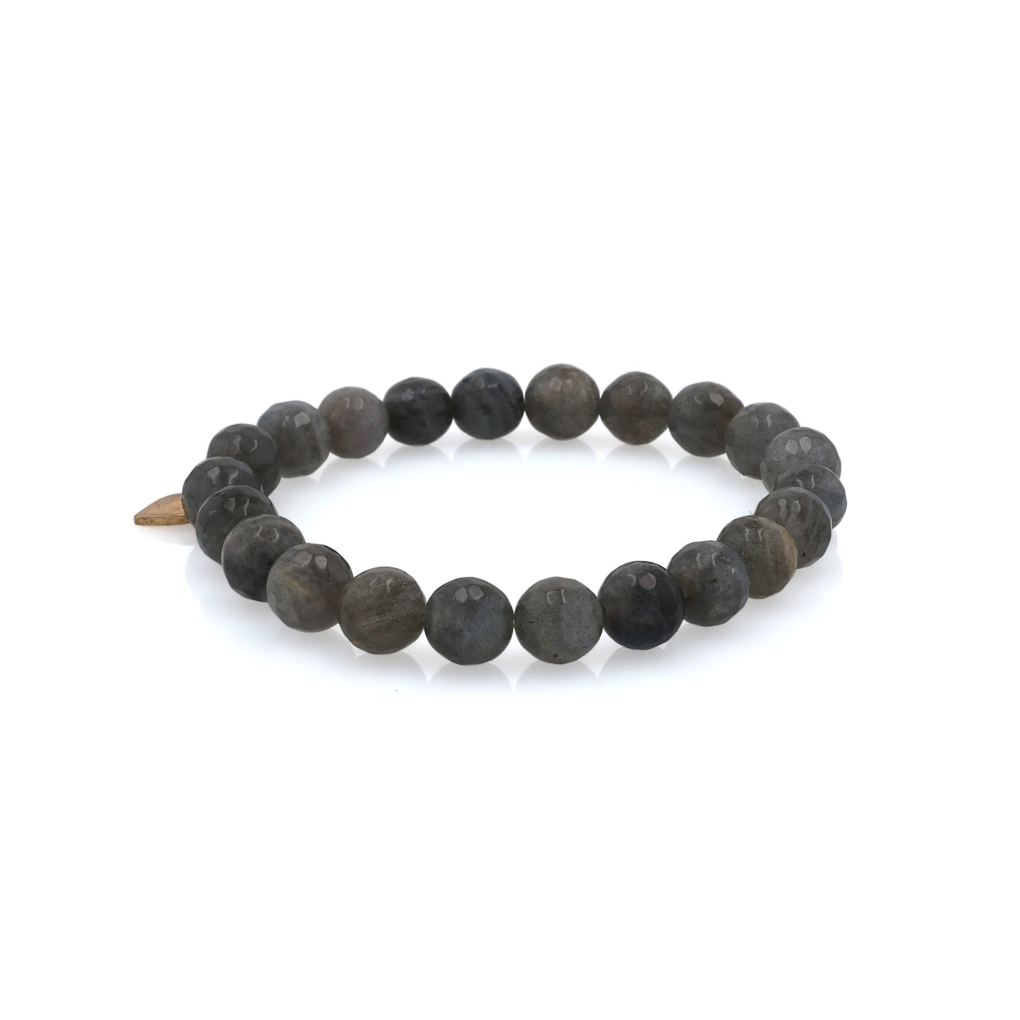 Beaded Stretch Bracelet 8mm Labradorite With Gold Plated Heart Tag